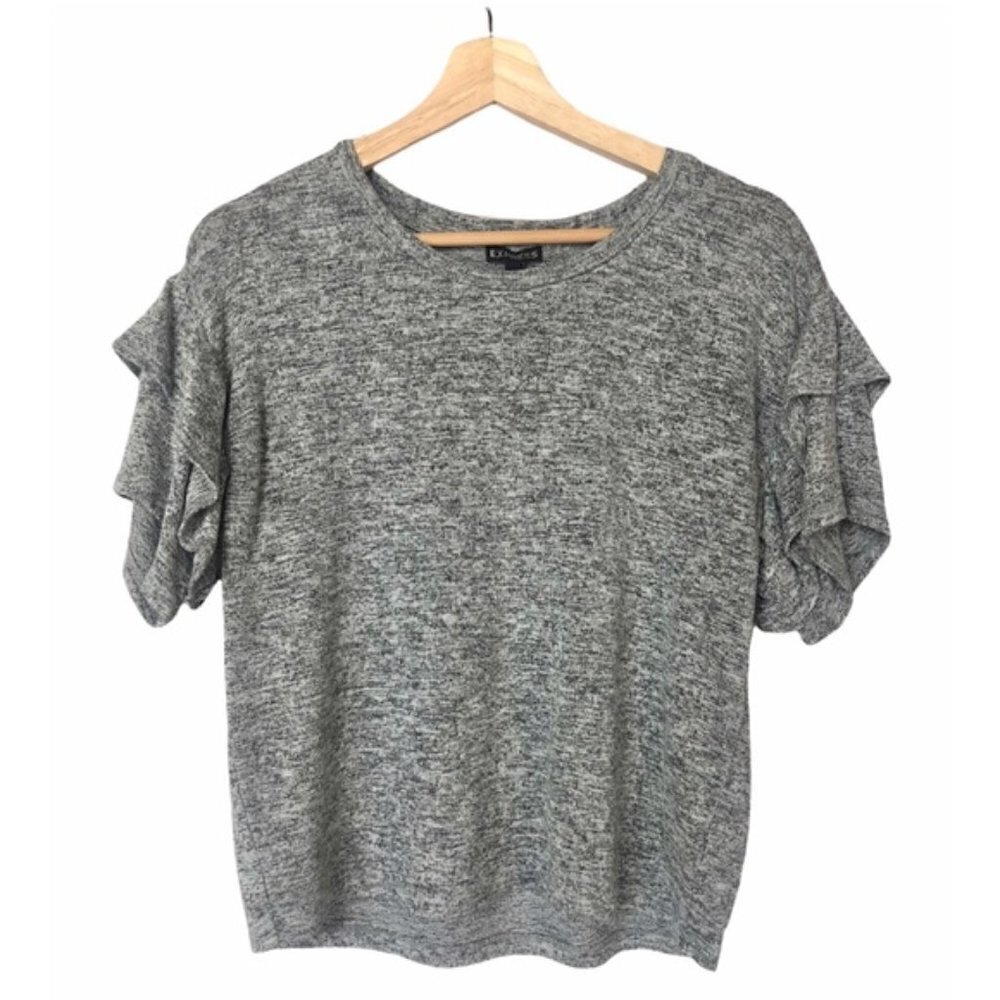 Express Gray Layered Ruffle Sleeve Short Sleeve Top‎ XS